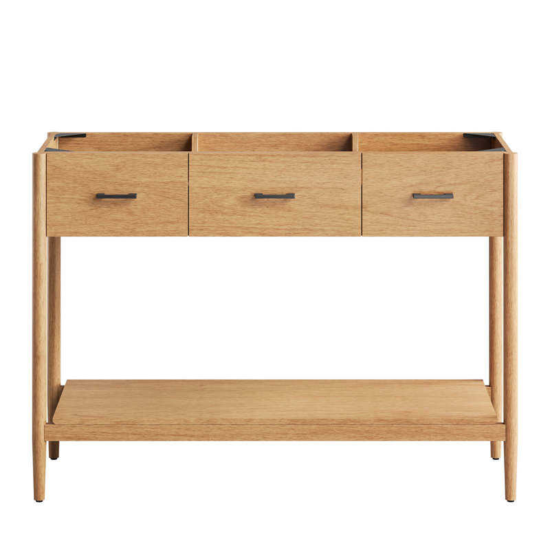 Natural Wood Mid-Century Single Bathroom Vanity Cabinet
