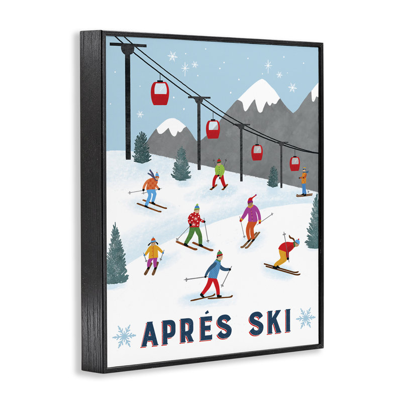 Apres Ski Winter Slopes, art de la giclée encadrée, design par Nina Seven, H 30 po x l 24 po, Giclée encadrée noir minuit