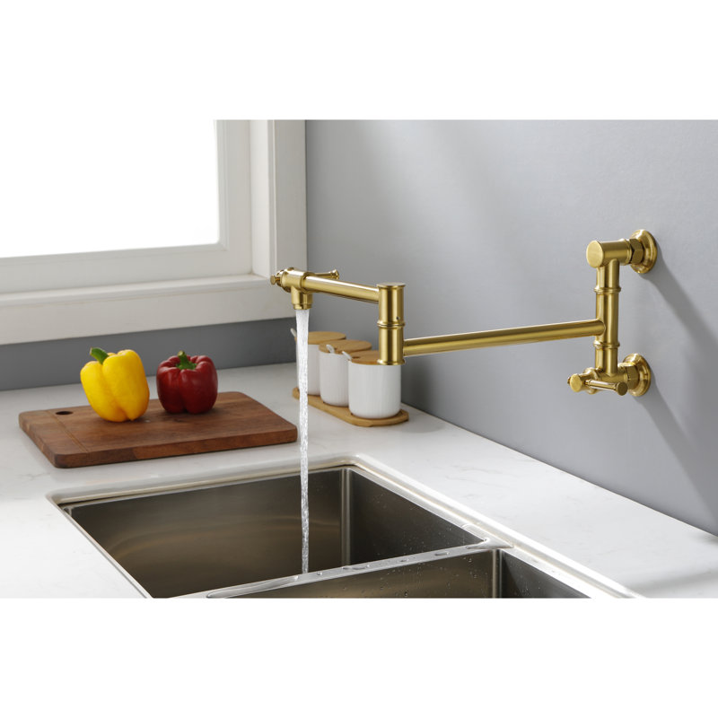 Robinet de remplissage de cuve moderne en laiton - Fixation murale avec bras pliant en or brossé et distribution d'eau douce pour un ajustement pratique du débit précis