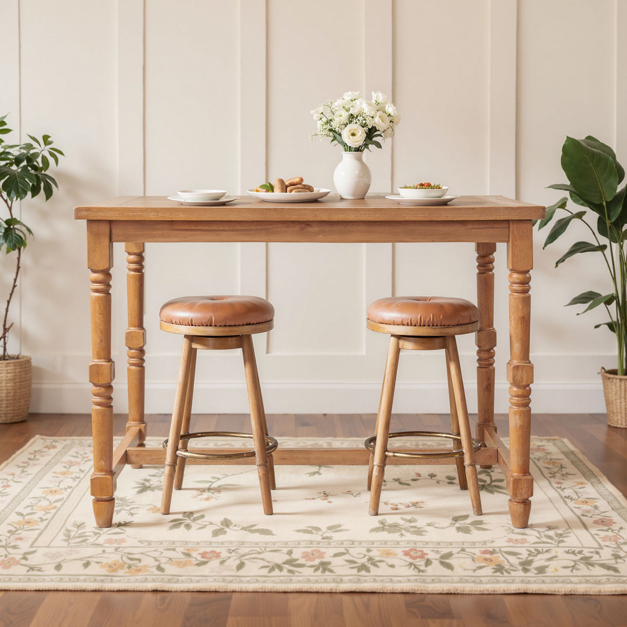 Ophelia & Co. Classic Solid Wood Trestle Dining Table with High Legs ...