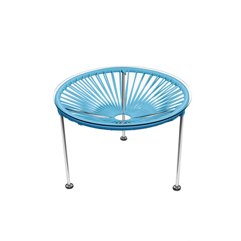 Zicatela Indoor Handmade Coffee Table, Blue, Chrome