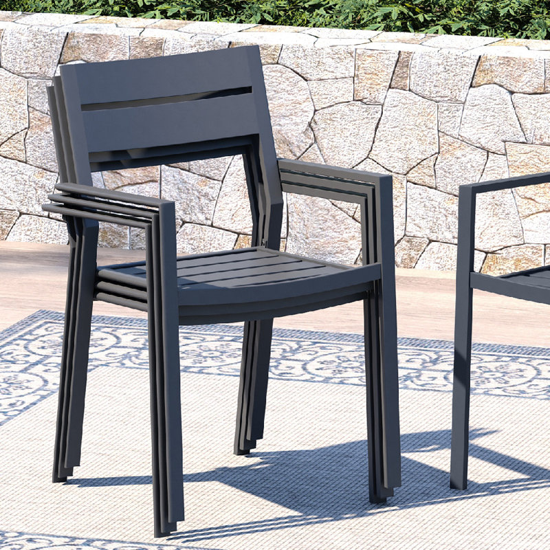 6-Person Patio Dining set with 63" Rectangular Dining Table and 6 Metal Armrest Chairs, Gray