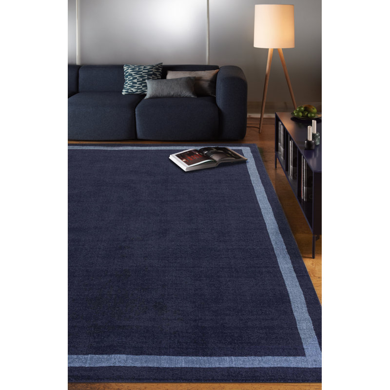 Anwitha Bordered Handmade Navy Area Rug, Rectangle 120 x 170cm