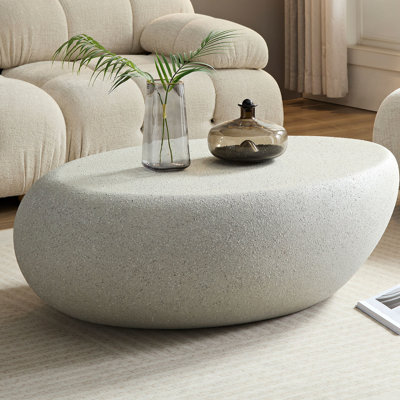 Table basse en fibre de verre mat avec surface de vie, table basse elliptique de 42,87 po, sans assemblage, maison, processus requis