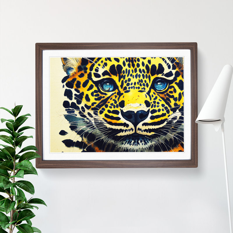 Watercolour Leopard Vol.2 - Single Picture Frame Print, 34cm H x 46cm W x 2cm D, Walnut