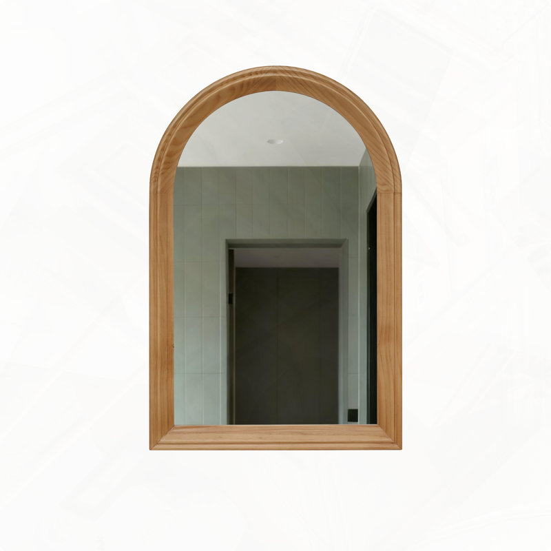 Arched Wood Framed Wall Mirror Rustic Style Easy Secure Installation