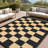 9x12 FT Black & White Reversible Outdoor Rug, Waterproof Plastic Straw Patio Mat, UV Resistant Modern Checkered Foldable Carpet with Carry Bag & Stakes for Patio Deck Camping Picnic-1544580345-1544580346