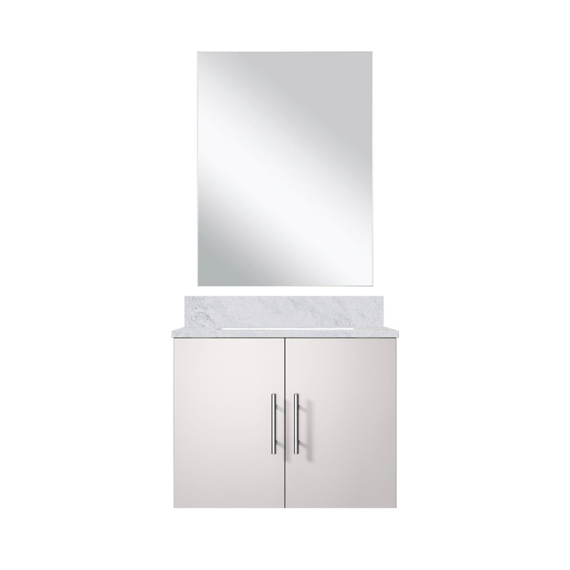 24 po L x P 22 po. Meuble-lavabo simple blanc brillant - comptoir en marbre et miroir à fermeture en douceur, espace de rangement spacieux, comptoir à gratter et à teindre
