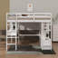 Lit mezzanine double avec bureau intégré avec deux tiroirs et tablettes et tiroirs de rangement