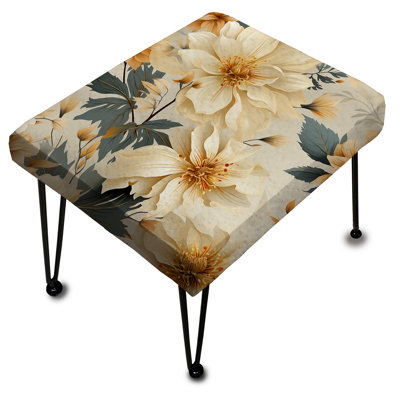 Repose-pieds antique avec pivoines beiges et bleues III