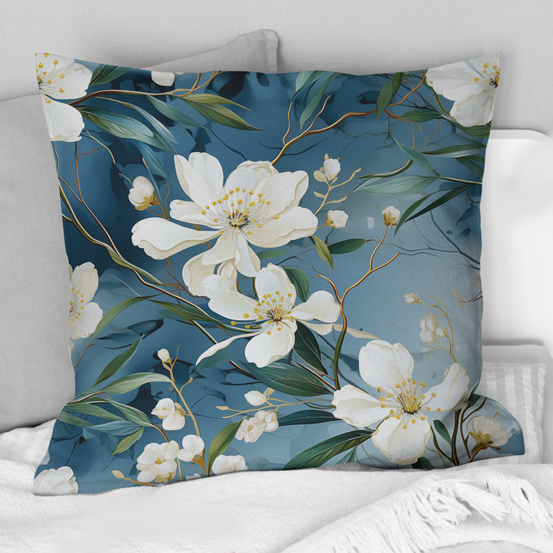Motif de marbre blanc et bleu Magnolias, H 16 po x l 16 po
