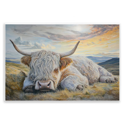 Plaque murale pastorale Sleeping Highland Cow, design par The Wands Want