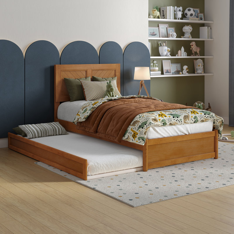Lit plateforme en bois massif avec pied de lit et gigogne Lamarkus, Simple, Caramel clair
