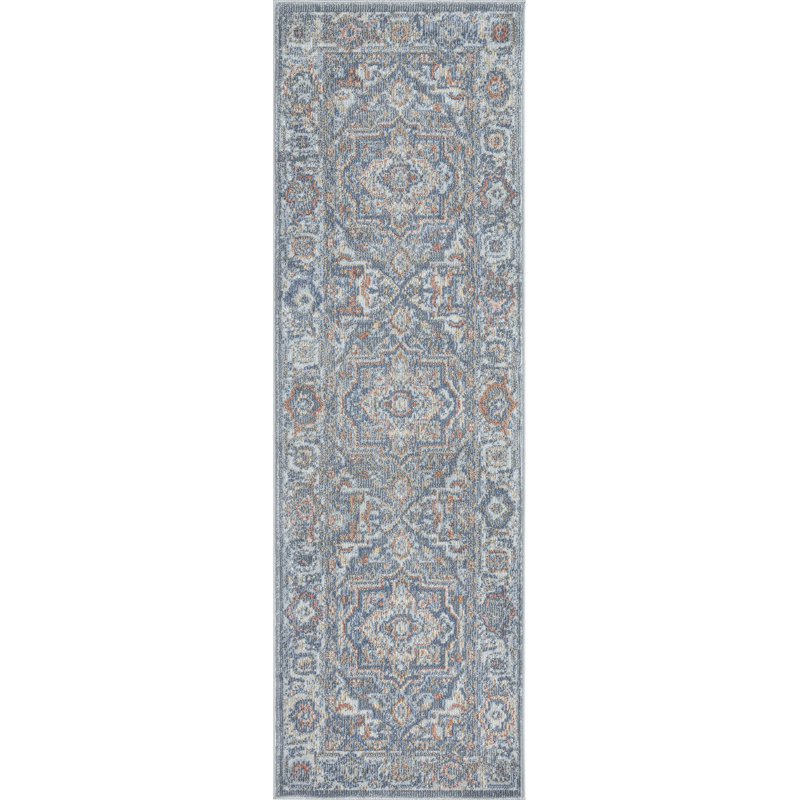 Tapis bleu / gris Claringbold, Tapis de couloir 2 pi 3 po x 7 pi 3 po