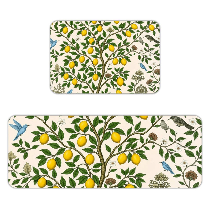 Ensemble de 2 tapis de sol en flanelle vintage à motif citronnier et oiseaux