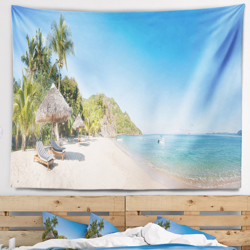 Tapisserie de mer en shore de mer avec chaises et parapluies avec accessoires suspendus inclus, H 68 po x l 80 po