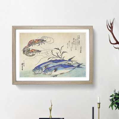 Mackerel and Prawns by Utagawa Hiroshige - Framed Print
