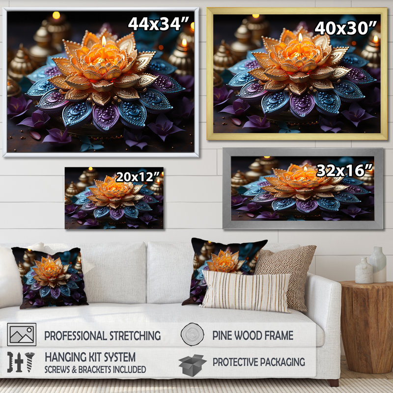 «Hinduisim Vibrant Mandala - Hindouisme», art mural, H 16 po x l 32 po x P 1 po, Cadre doré simple