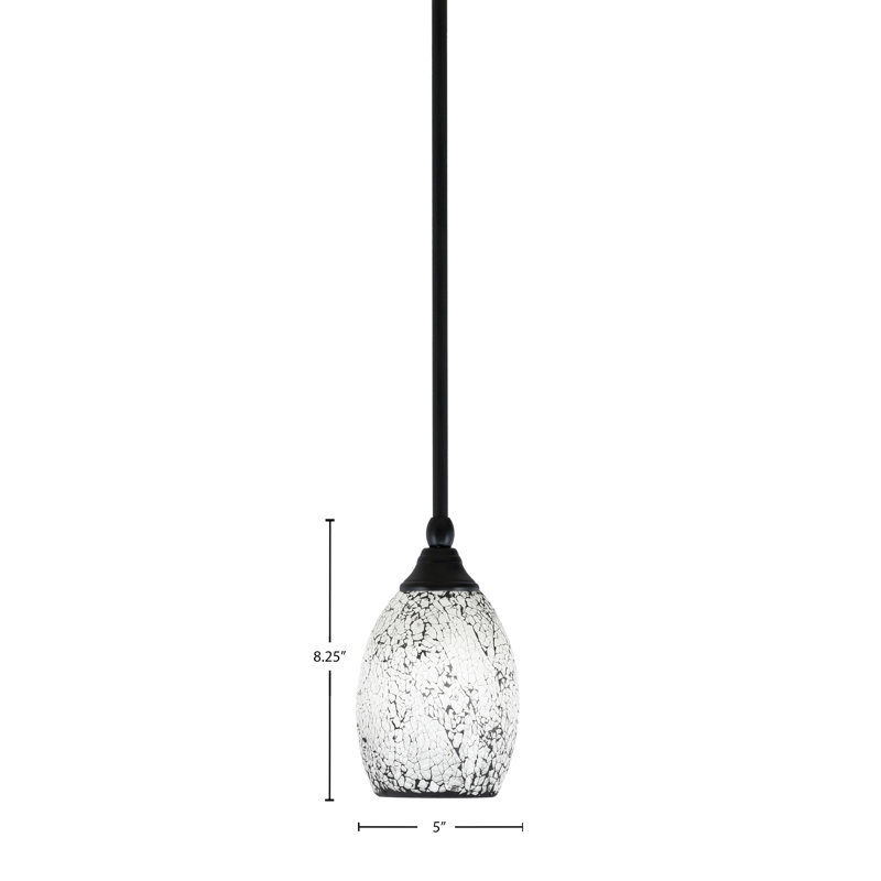 Mini-luminaire suspendu suspendu au fini noir mat avec verre fusion, H 8,75 po x l 5 po, Noir