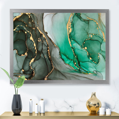 " Turquoise And Gray Luxury Abstract Fluid Art I "