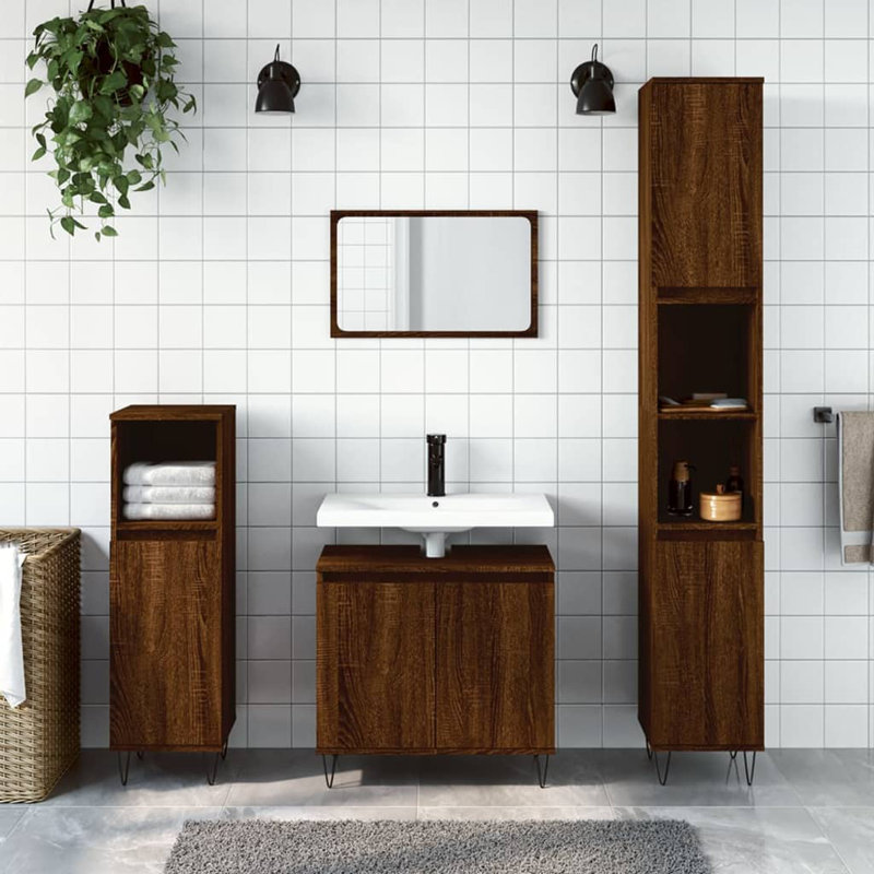Obadiah Floor Mounted Bathroom Cabinet, Brown Oak