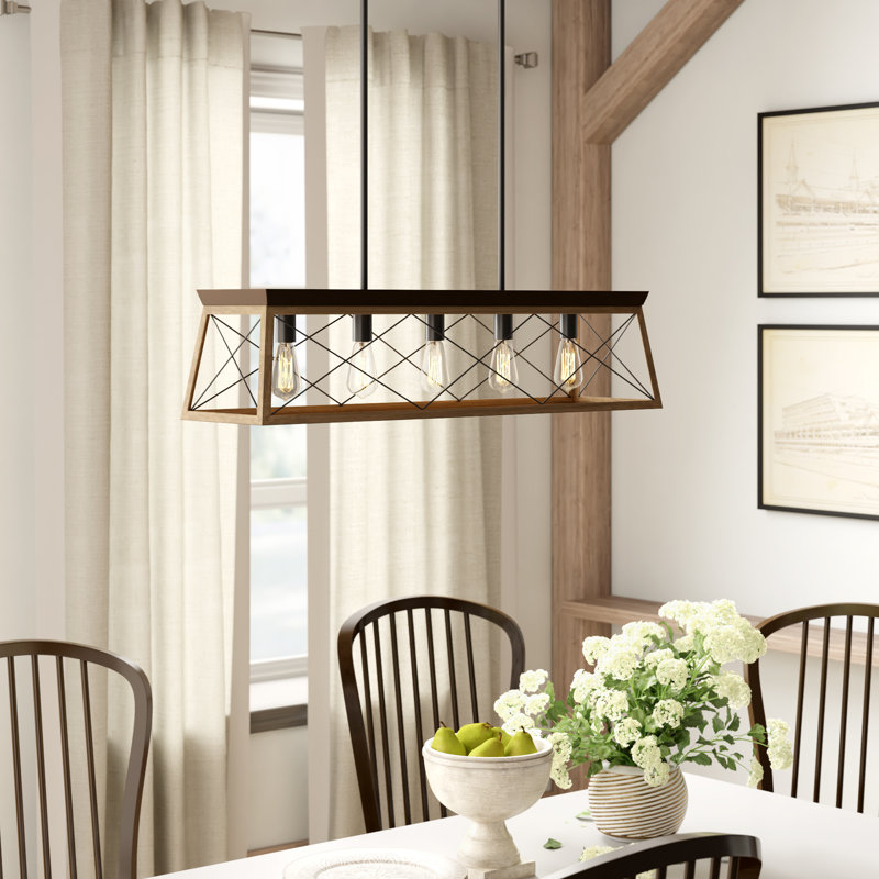 Oisin 5 - Light Dimmable Kitchen Island Square / Rectangle Chandelier, Antique Bronze, 9" H x 38" W x 10" D
