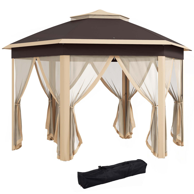Outsunny Pop Up Gazebo, Hexagonal Canopy Shelter with 6 Zippered Mesh Netting, Event Tent with Strong Steel Frame for Patio, Backyard, Garden, Wedding, Party