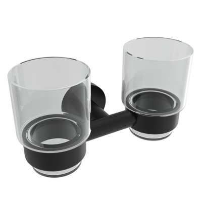 Summit Wall-Mounted Double Glass Tumbler - Matte Black, Premium Brass Construction, Installation Hardware Included