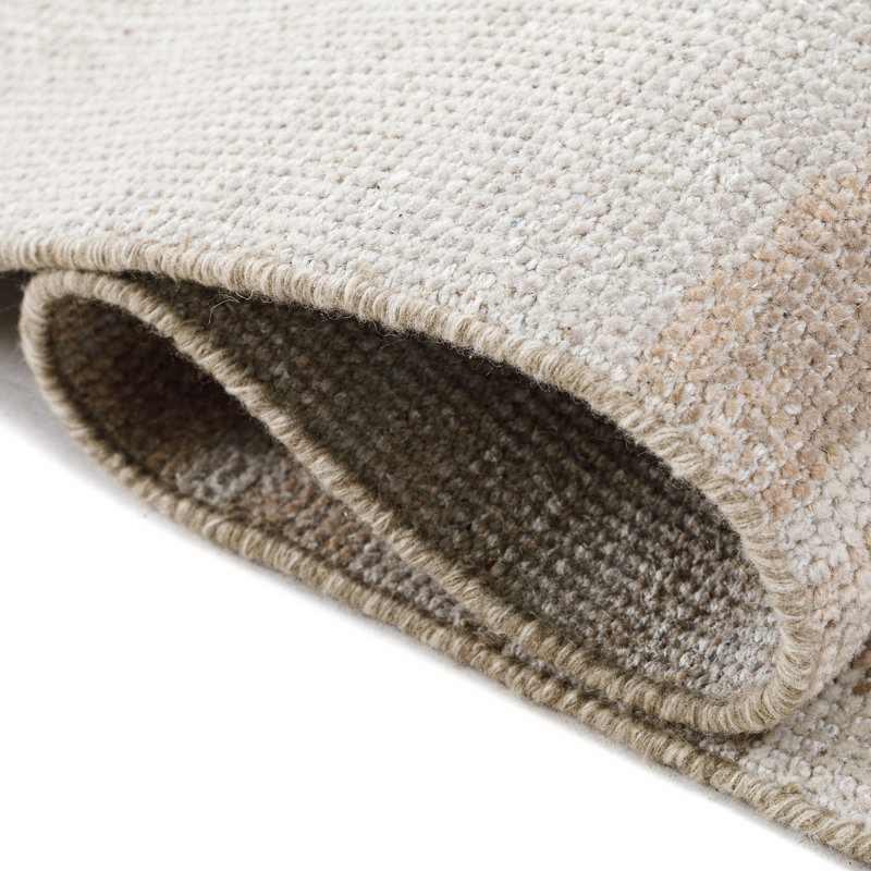 Crescent Rug: Modernist Hand Knotted Rug in Ivory/Taupe, Rectange 5' x 8'