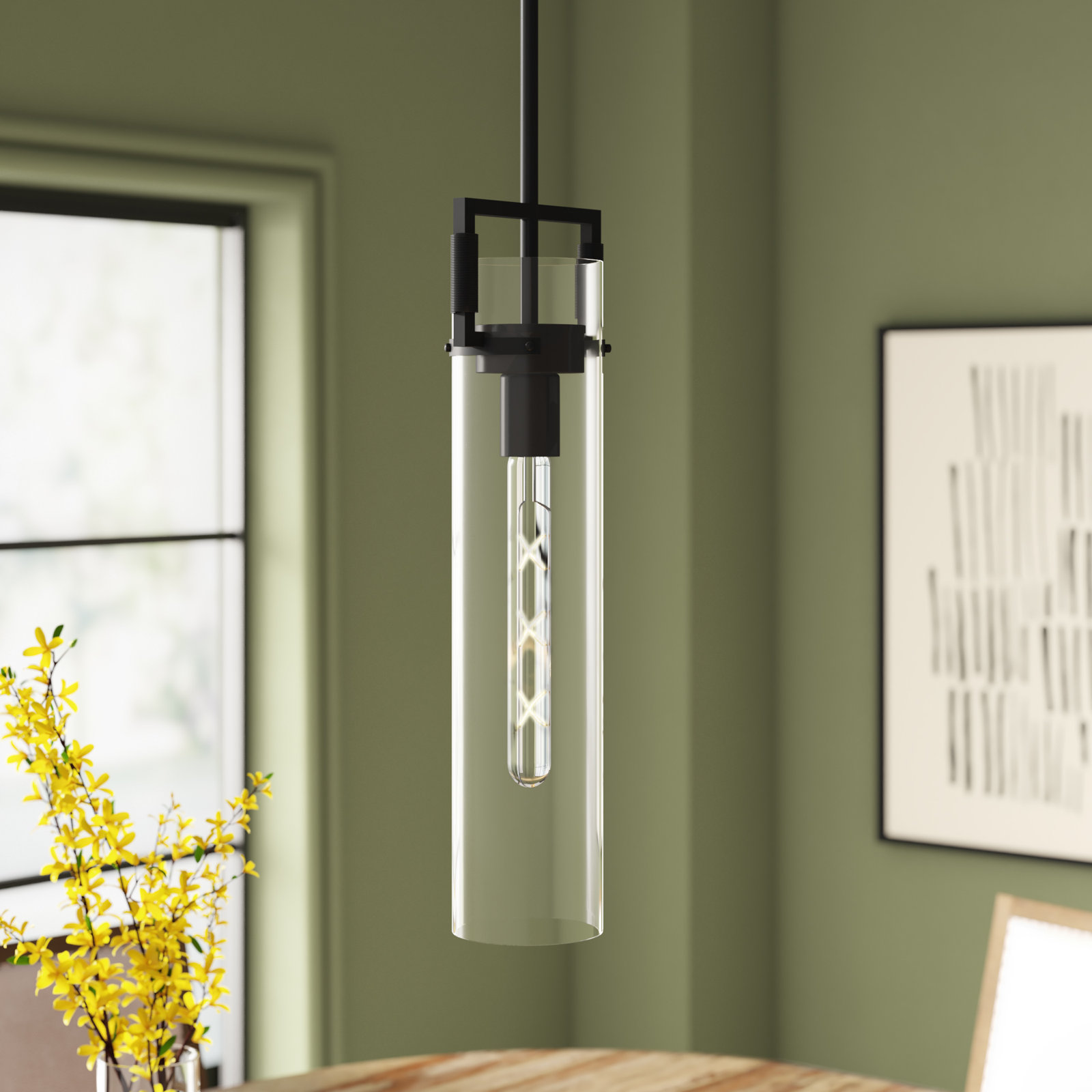 Mirabelle Single Light Glass Dimmable Pendant, Black