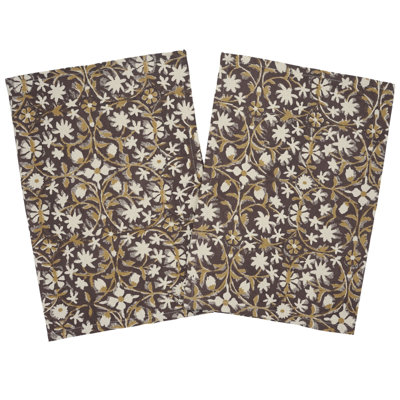 Fabdivine 18X18 Inch Floral Block Print Napkin Handcrafted for Beautiful Tables Napkin Set of 8- Mahalaxmi Brown