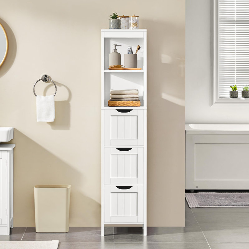 Modern Freestanding Bathroom Storage With 3 Drawers And 2 Open Shelves, White