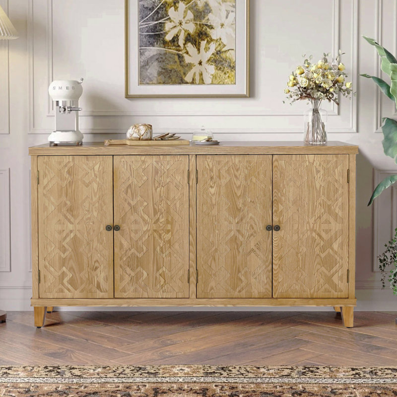 Buffet décoratif 59 po à 4 portes en bois naturel brun