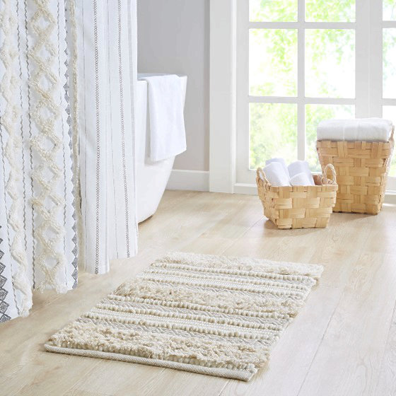 Woven Texture Stripe Bath Rug Natural 22X58"