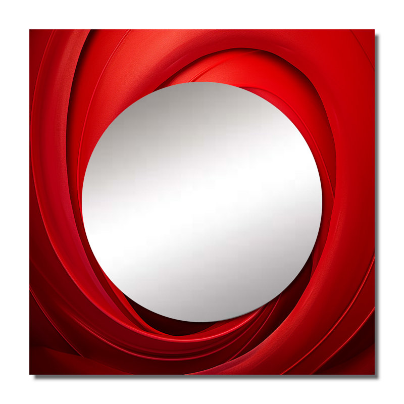 Red Perpetual Pulse Vortex I - Abstract Spirals Large Square Mirror Wall Decor For Bedroom, 23" x 23"