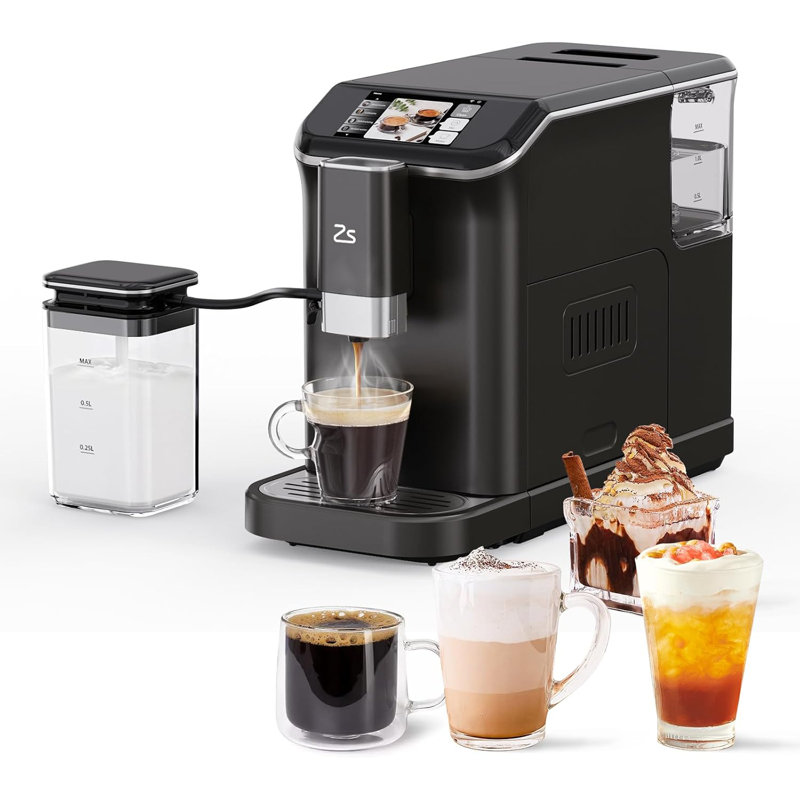 Fully Automatic Espresso Machine, Touch Screen Coffee Maker With Automatic Milk Frother, 20-Bar, Built-In Grinder, 7 Coffee Varieties, One-Touch Operation