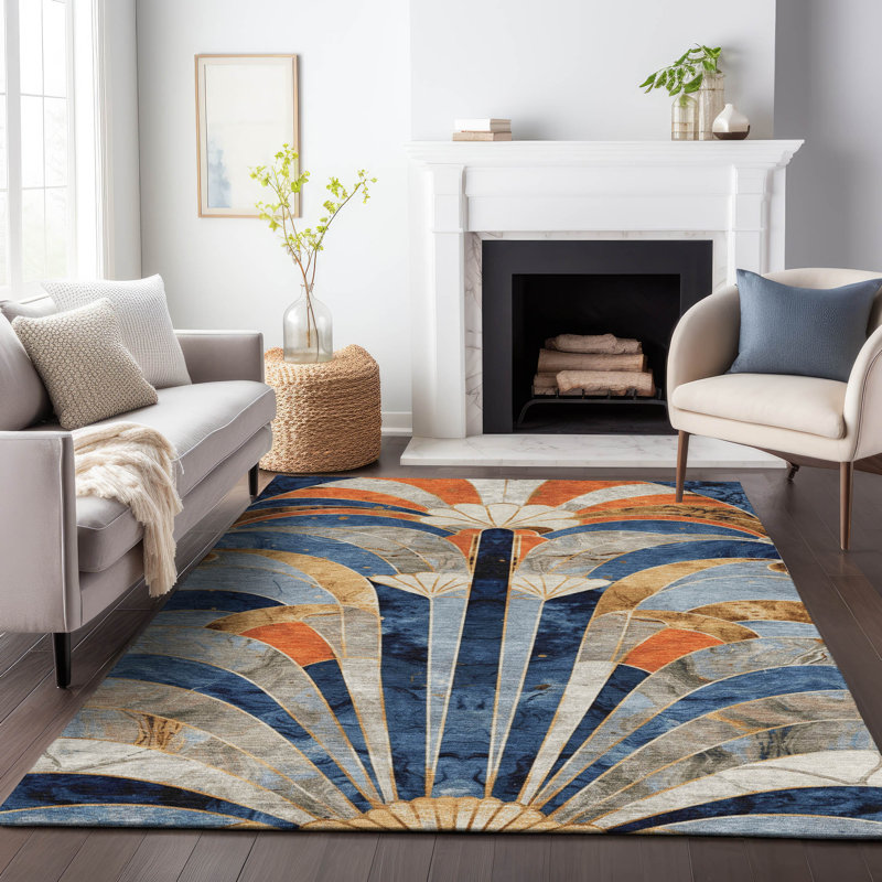 Tapis géométrique intérieur / extérieur lavable à la machine Chantille ACN2177, Rectangle 5 pi x 7 pi 6 po
