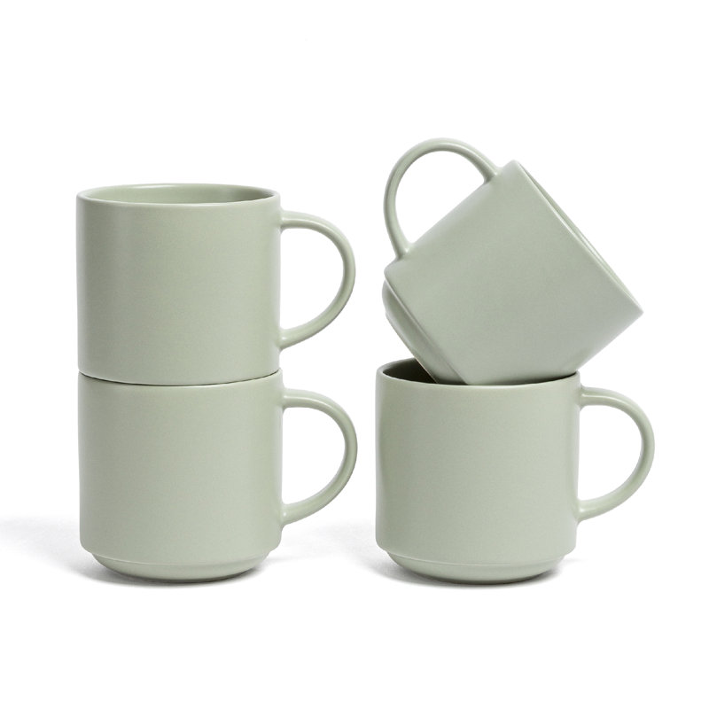Ensemble de 4 tasses empilables en grès semi-mates finies à la main, Vert