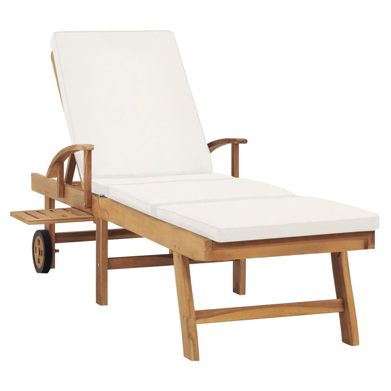 Ferrysburg 78" Long Teak Single Chaise with Cushions, Blue