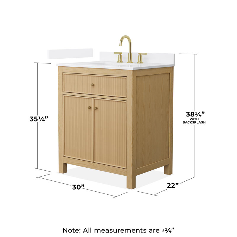 Pendry 30" Freestanding Single Bathroom Vanity with Cultured Marble Top, Brushed Gold, 8" Widespread, White Cultured Marble