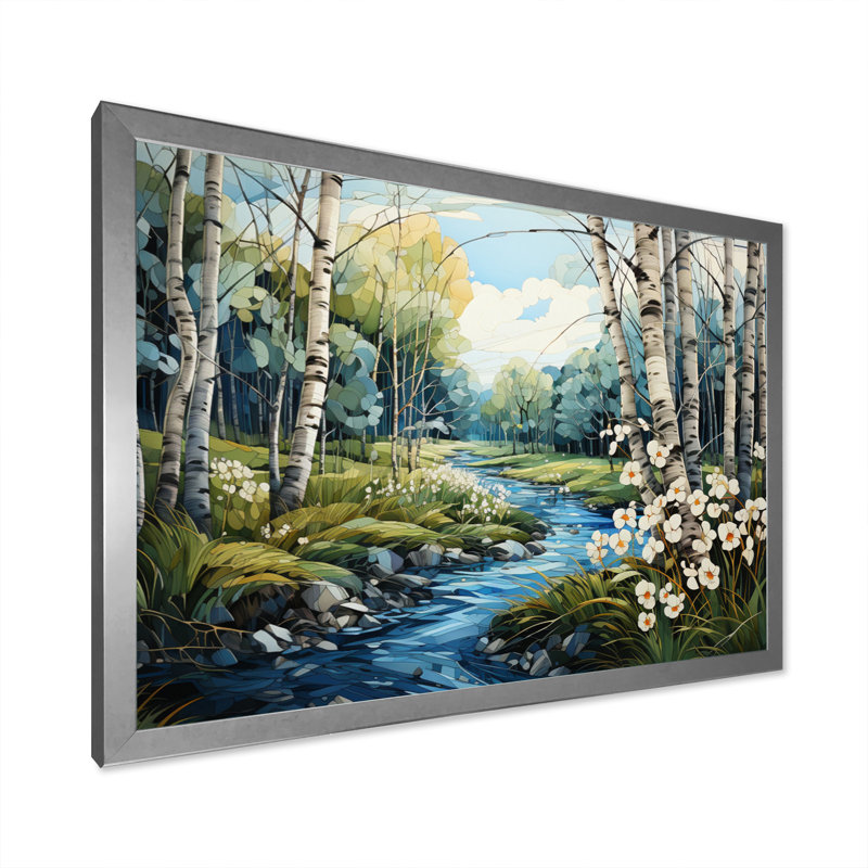 «Birch Woods Whispering Winds», art mural sur toile de bouleau, Cadre photo argenté, H 34 po x l 44 po x P 1,5 po