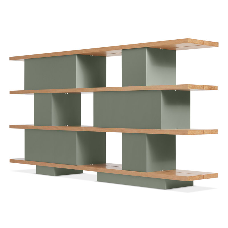 Happy Day Bookcase, White Oak/Gray Green, (4 Shelves) 41" H x 81" W x 14" D