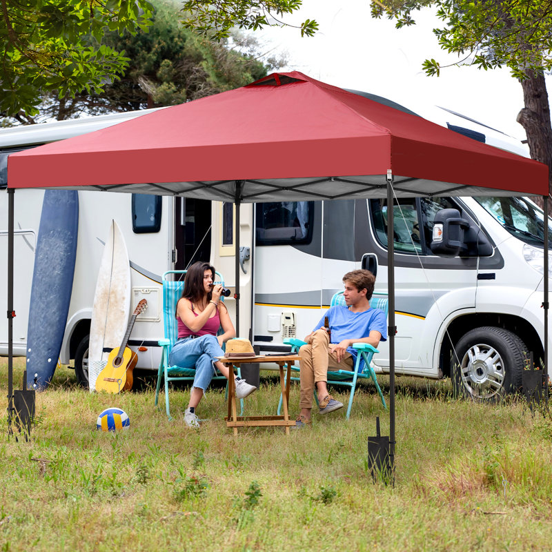 12X12 Pop Up Canopy  Tent With One Push Setup,  Instant Portable Shelter With Sandbags, Red,  12 ft. W x 12 ft. D, Red