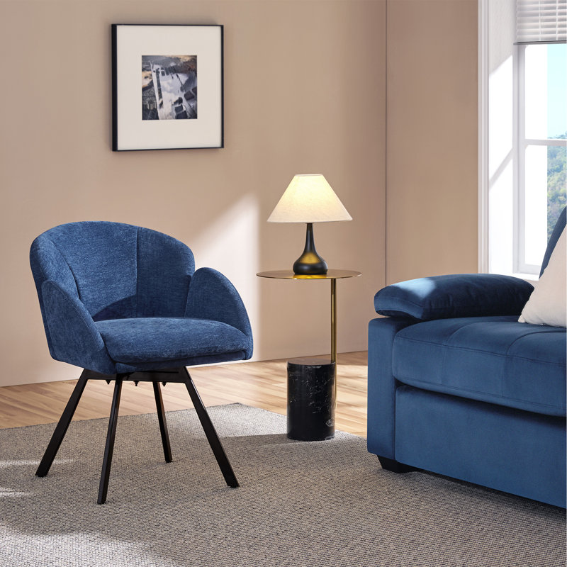  Fauteuil d'appoint pivotant en chenille fleur, Polyester bleu