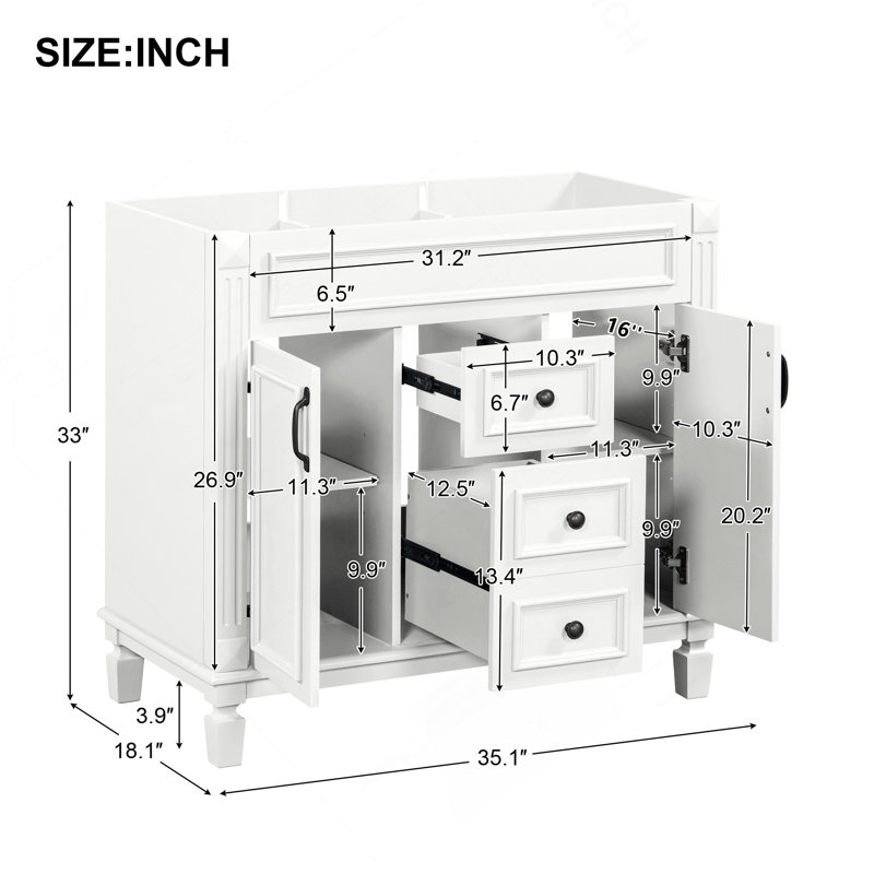 36' Bathroom Vanity Without Top Sink, Cabinet Only, Modern Bathroom Storage Cabinet With 2 Soft Closing Doors And 2 Drawers