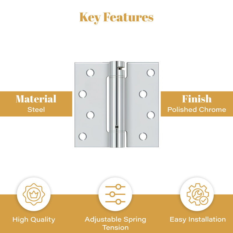 64'' x 64'' Steel Surface Mount Hinge, Polished Chrome