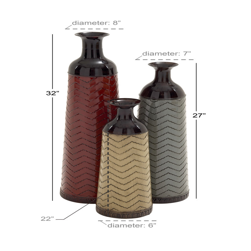 Waltham Multi Colored Metal Tall Enameled Bottleneck Floor Decorative Vase with Chevron Pattern
