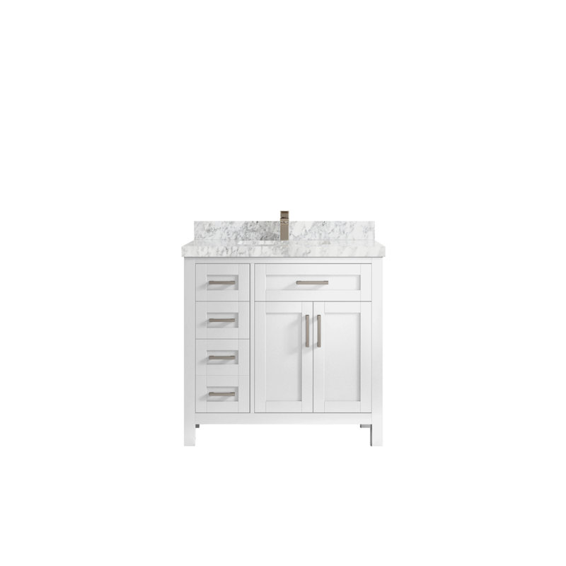 Cambridge 36" White Single Sink Vanity with Carrara Marble Top