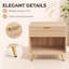 Bedside Table with 1 Drawer and Open Shelf, Natural Wood Finish, Ribbed Front, Gold Metal Legs, 50x40x47cm