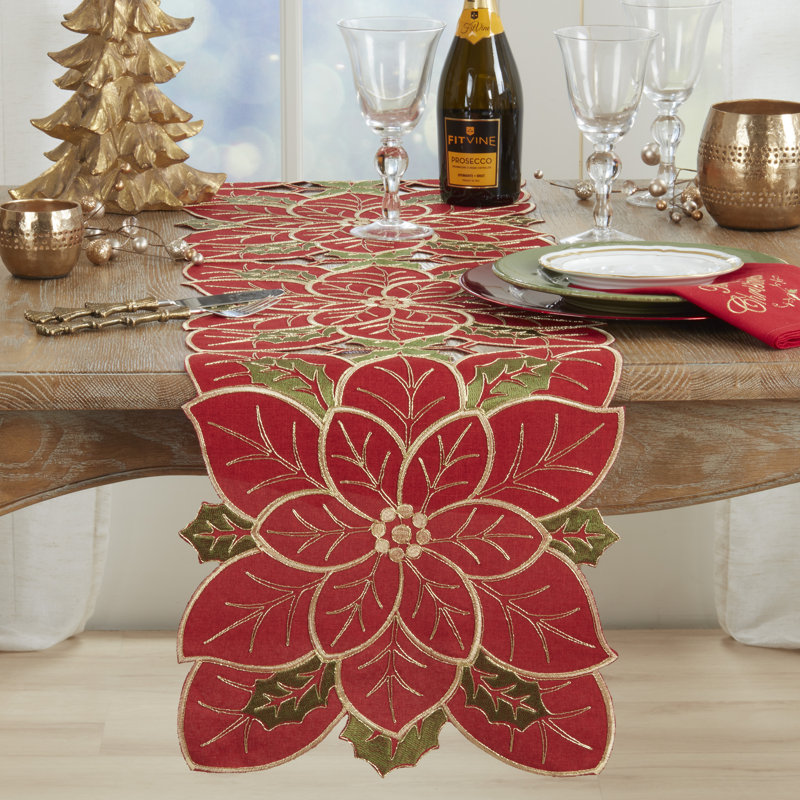 Chemin de table Poinsettia Cutwork - Chemin de table de Noël, 16 po x 54 po